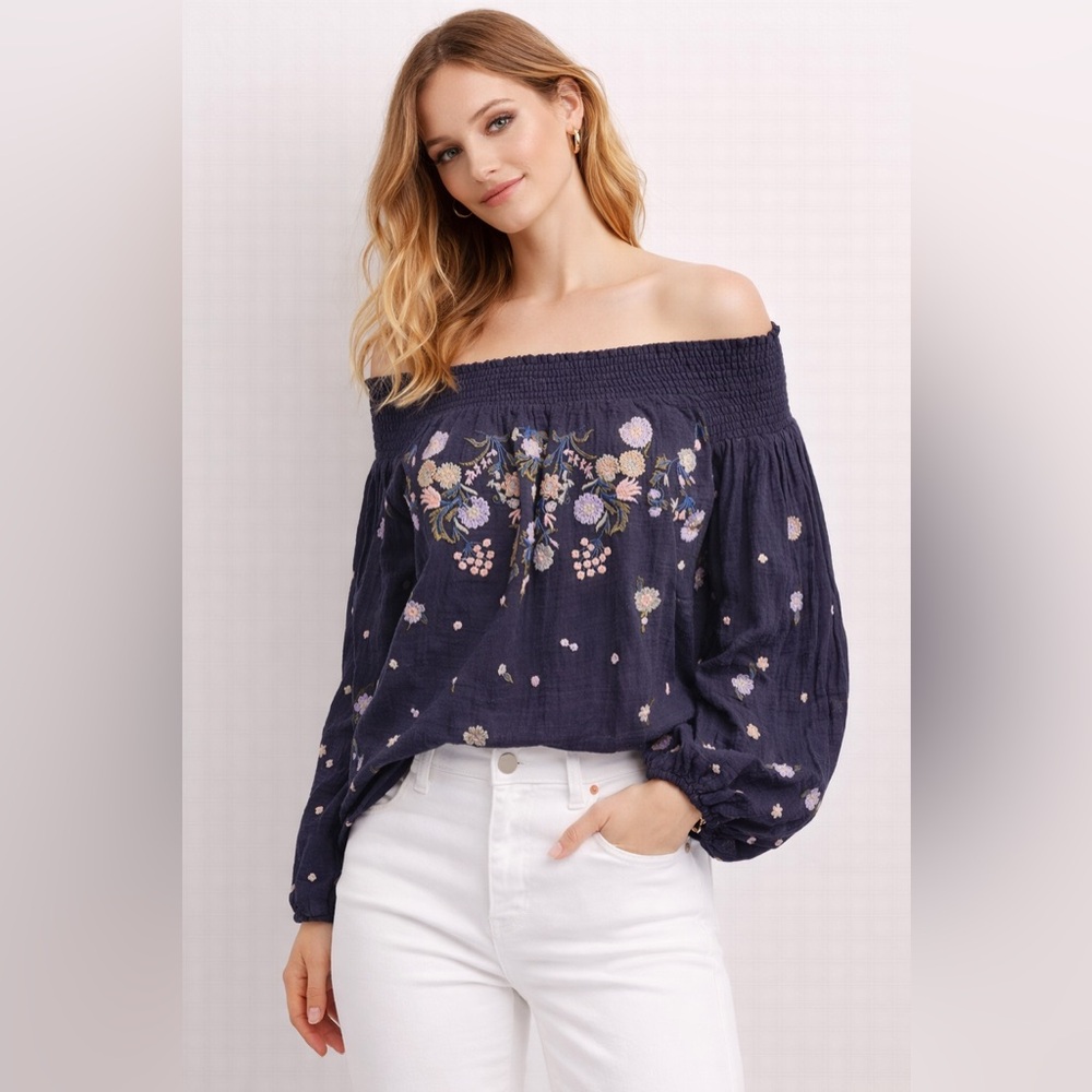 Free People Saachi Smocked  off the Shoulder Top